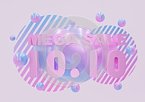 Mega sale 1010 background with colorful 3d fluid and shape.