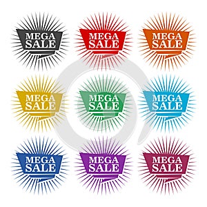 Mega sale badge icon, color set