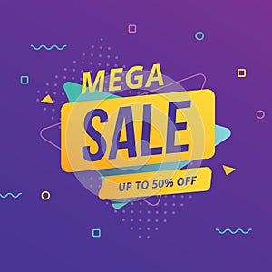 Mega sale banner with geometric style