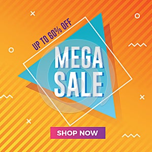 Mega sale banner with modern memphis background