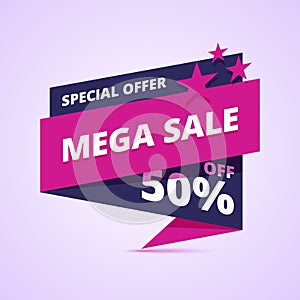 Mega sale banner, special offer badge.