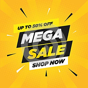 Mega Sale banner template comic design on yellow background