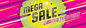 Mega sale discount - vector layout concept illustration. Abstract horizontal advertising promotion banner. Creative background.