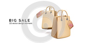 Mega sale offer. Discount promotion banner. 3D shopping bags with price tags