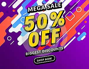 Mega Sale 50 percent off banner template design. Big sale special offer promotion discount for business