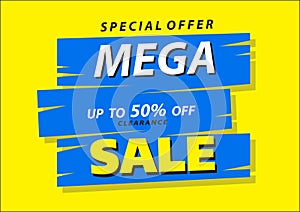 Mega sale poster banner. 50% Big sale, clearance sale. Shock Price. Vector illusration