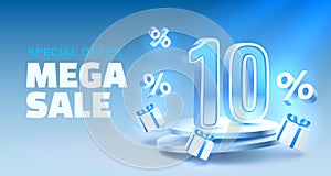 Mega sale special offer, 10 off sale banner. Sign board promotion. Vector illustration