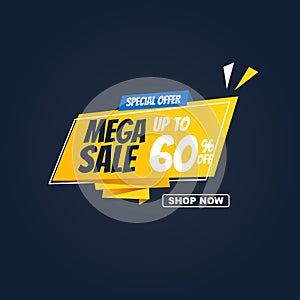 Mega Sale and special offer. 60 off.sales best deal banner in origami style.