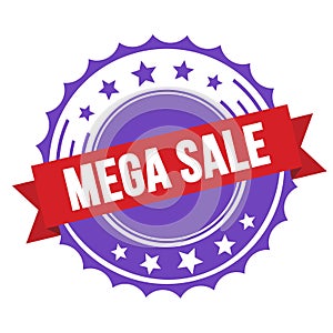 MEGA SALE text on red violet ribbon stamp