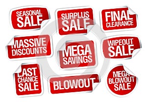 Mega savings sale stickers.