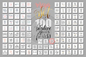 Mega set of 100 positive quotes posters, motivational and inspirational phrases isolated to print,