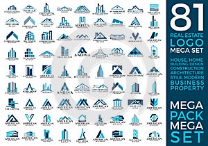 Mega Set and Big Group, Real Estate, Building and Construction Logo Vector Design