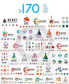 Mega set of Christmas Logos. Abstract tree, snow