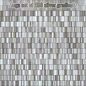 Mega set consisting of collection 256 silver gradients. Metallic texture. Shiny background. EPS 10