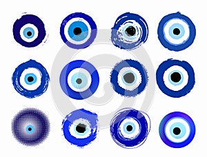 Mega set of grunge hand drawn Turkish evil eye. Mandala greek evil eye. Symbol of protection in Greece, Cyprus. Amulet from evil