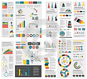 Mega set of infographics elements charts, graphs, circle charts, diagrams, speech bubbles. Flat and 3D design.