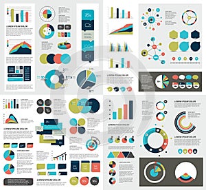 Mega set of infographics elements charts, graphs, circle charts, diagrams, speech bubbles. Flat and 3D design.