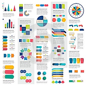 Mega set of infographics elements charts, graphs, circle charts, diagrams, speech bubbles. Flat and 3D design.