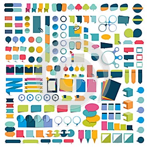 Mega set infographics flat design elements, schemes, charts, buttons, speech bubbles, stickers.