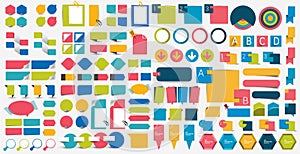 Mega set infographics flat design elements, schemes, charts, buttons, speech bubbles, stickers.