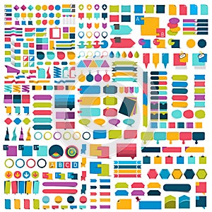 Mega set of infographics flat design elements, schemes, charts, buttons, speech bubbles, stickers.