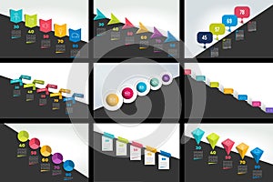 Mega set of Infographics timeline banners, charts. Step by step report templates.