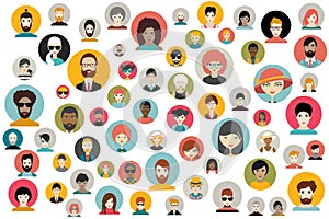 Mega set of persons, avatars, people heads different nationality in flat style.