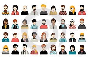 Mega set of persons, avatars, people heads different nationality in flat style.