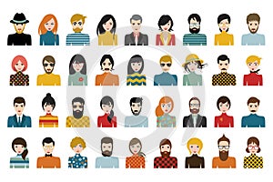 Mega set of persons, avatars, people heads different nationality in flat style