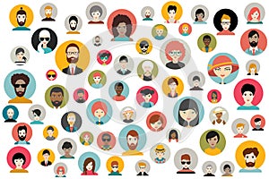Mega set of persons, avatars, people heads different nationality in flat style. photo