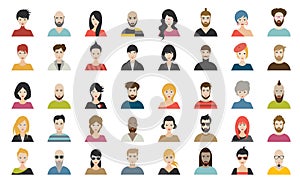 Mega set of persons, avatars, people heads  different nationality in flat style. photo