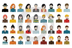 Mega set of persons, avatars, people heads different nationality in flat style photo