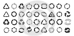 Mega set of recycling flat vector icons. Gray circle arrows flat. Vector illustration. Circle gray arrow sign isolated on white