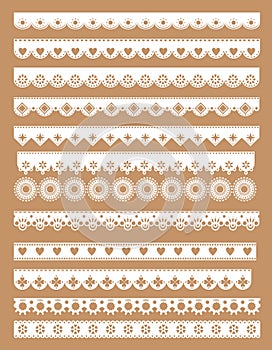 Mega set of scallop lace borders. Vector illustration in vintage style