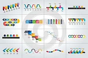 Mega set of timeline infographic templates, diagrams, presentations. photo