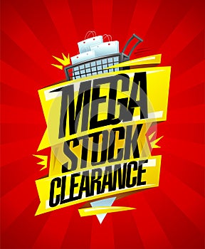 Mega stock clearance, sale banner design concept with shopping cart photo