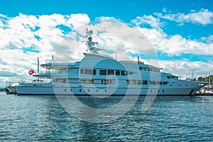 Mega yacht at the dock in Seattle`s Elliott Bay Marina photo