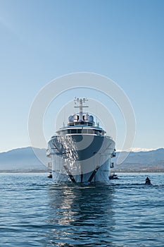 Mega yacht docked in front of marbellaÂ´s shore, malaga. Spain