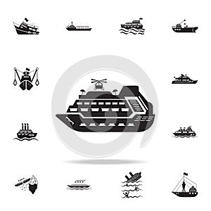 mega yacht with a helicopter icon. Detailed set of ship icons. Premium graphic design. One of the collection icons for websites,