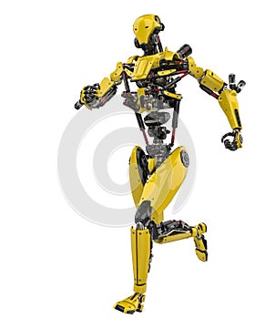 Mega yellow robot super drone running in a white background