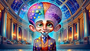 Megabrain Cartoon character. astrological genius, scientist