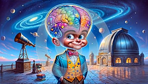 Megabrain Cartoon character. astrological genius, scientist