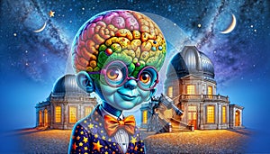 Megabrain Cartoon character. astrological genius, scientist