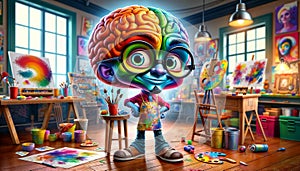 Megabrain Cartoon character. genius artist