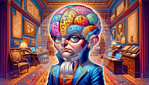 Megabrain Cartoon character. scientist, genius, writer, literary and philosophy genius