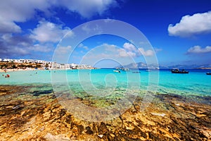 Megali Ammos beach and port in Chora, Pano Koufonisi