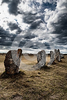 Megalith Stone Circle, Alignements De Lagatjar Near Finistere Village Camaret Sur Mer In Brittany, France photo