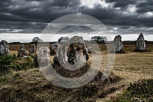 Megalith Stone Circle, Alignements De Lagatjar Near Finistere Village Camaret Sur Mer In Brittany, France