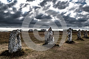 Megalith Stone Circle, Alignements De Lagatjar Near Finistere Village Camaret Sur Mer In Brittany, France