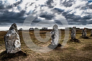 Megalith Stone Circle, Alignements De Lagatjar Near Finistere Village Camaret Sur Mer In Brittany, France